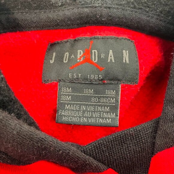 Jordan Hoodie Toddler Black Red Nike Air Hooded Sweat Shirt Size 18M - Picture 3 of 7